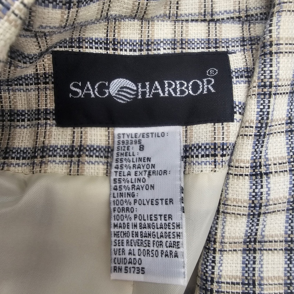 Vintage Blazer Women 8 Plaid Neutral Linen Blend Sag Harbor Jacket Lined Pockets - Picture 7 of 8
